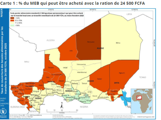 Carte du Niger — taux de couverture du MEB avec 24 500 FCFA